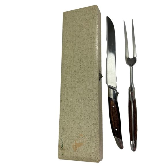 Unbranded Dining Vintage Carving Set Stainless Steel Wood Handle